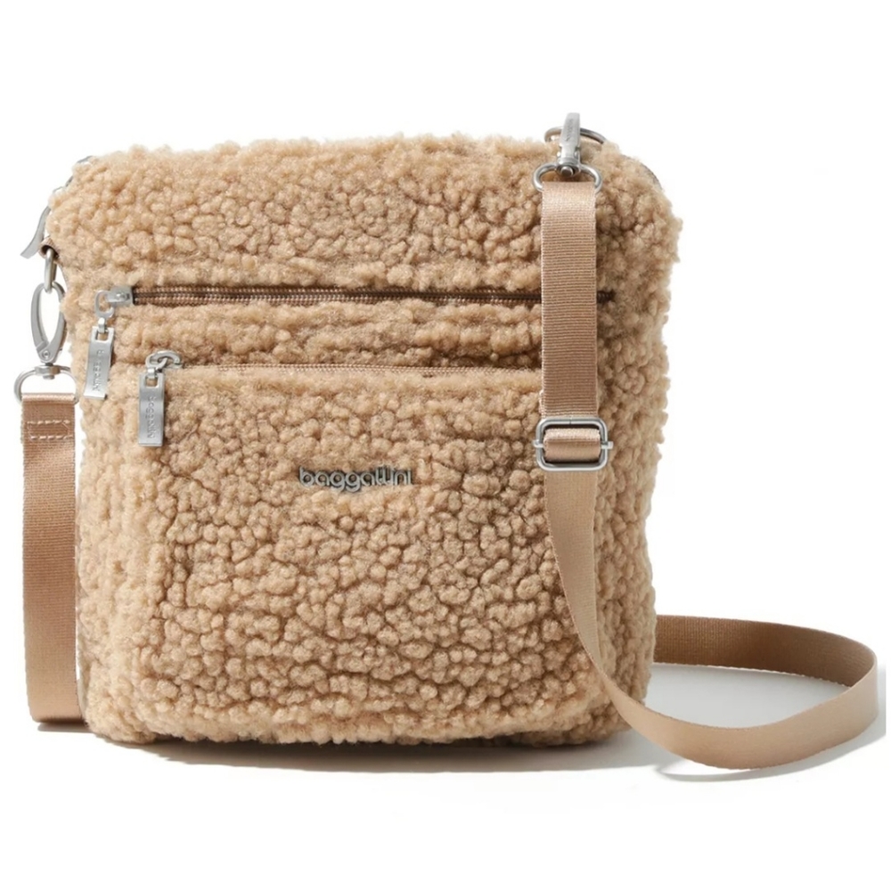 Baggallini Modern Pocket Taupe Shearling Crossbody